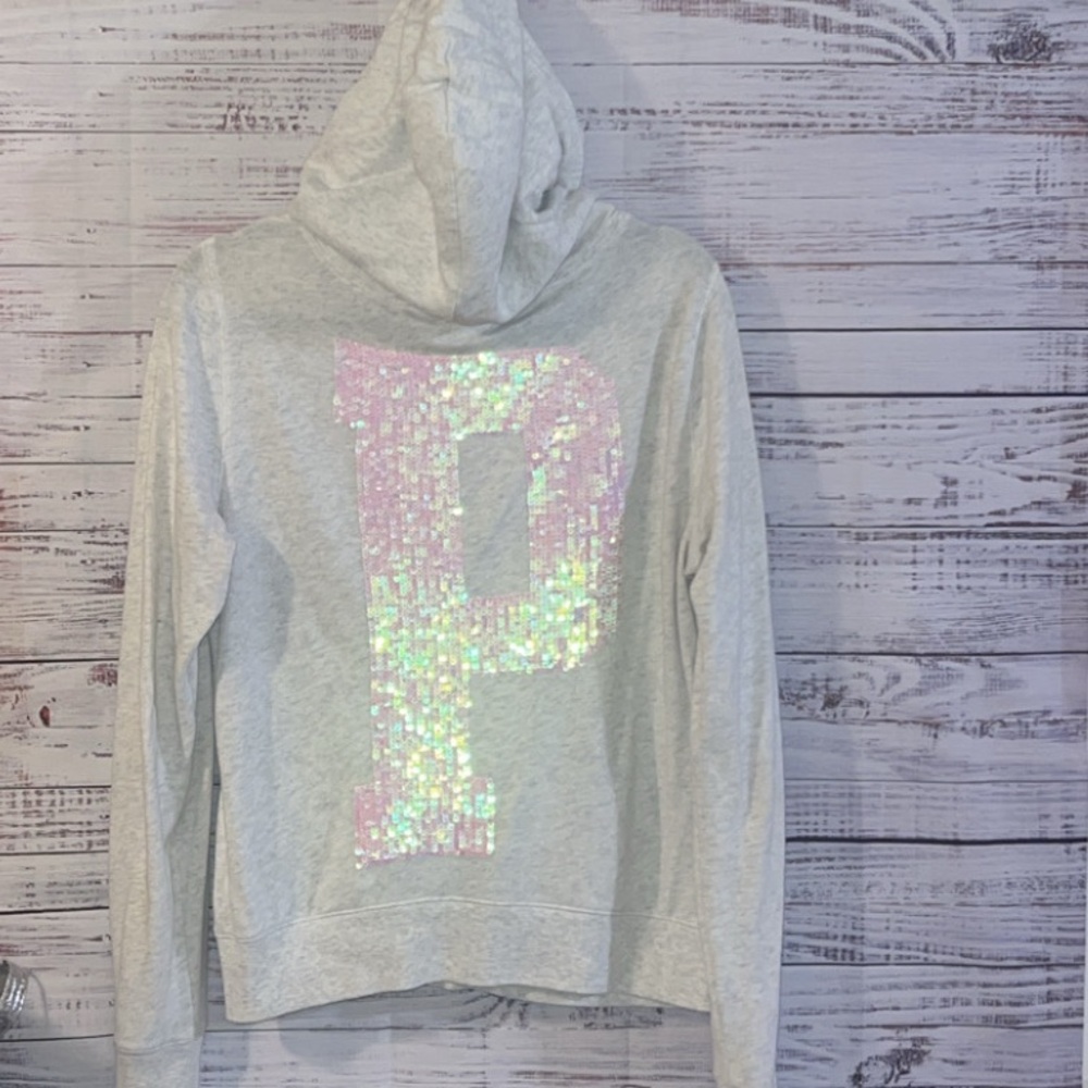 PINK Victoria’s Secret Pink Sequin Zip-Up Hoodie